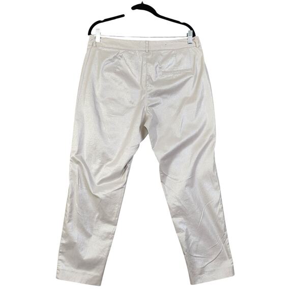 French Connection Womens Shimmer Trouser Pants Size 10 Cream Metallic Ankle - Picture 3 of 12